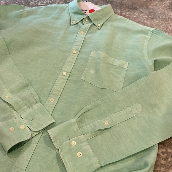 PETER MILLAR LIGHT GREEN LINEN SILK AND COTTON MENS SHIRT - Picture 7 of 13